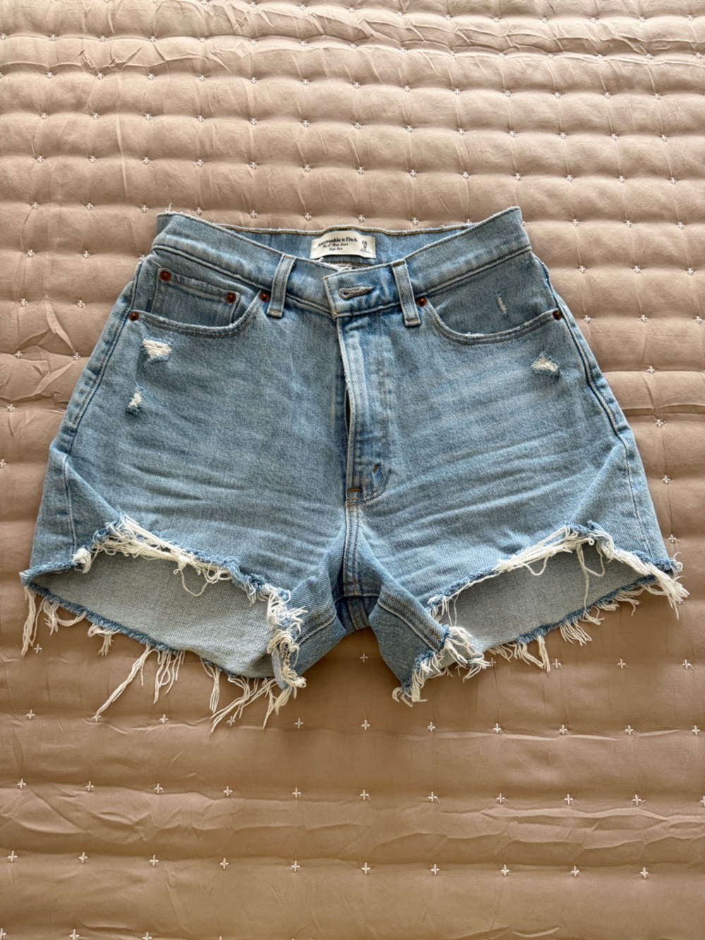 Abercrombie & Fitch Light Blue Distressed Denim Shorts